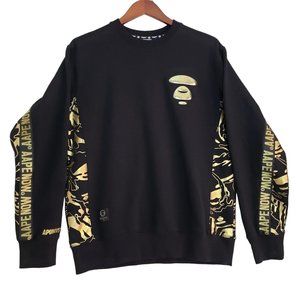 Aape Crewneck by Bathing Ape Black Gold Sweatshirt Mens Size XL
